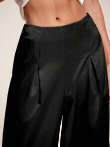 Glamine Women's Satin Wide Leg Pants, Shiny & Comfortable, Versatile, Black Wide Leg Parts, Black High Waisted Parts Fall Cloth For Women