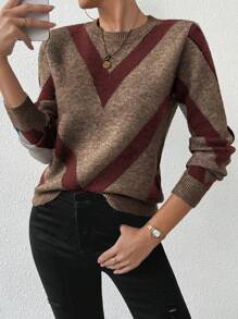 SHEIN LUNE 24 New Arrival Autumn/Winter Geometric Striped Pullover Sweater Knit Pullover Fall Sweater - Multicolor - View 5