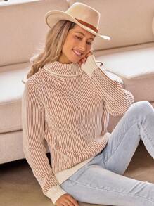 LanaWest Jersey de cuello alto, de manga larga, con bloques de color, informal, para mujer, para otoño/invierno