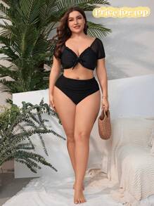 Swim Lushoire Summer Beach Plus Size Women's Knotted Swimwear Top