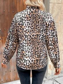 SHEIN Clasi Blusa de manga larga casual y versátil con cuello redondo, volantes y estampado de leopardo con cintas a rayas, para mujer, otoño/invierno - Multicolor - Ver 2