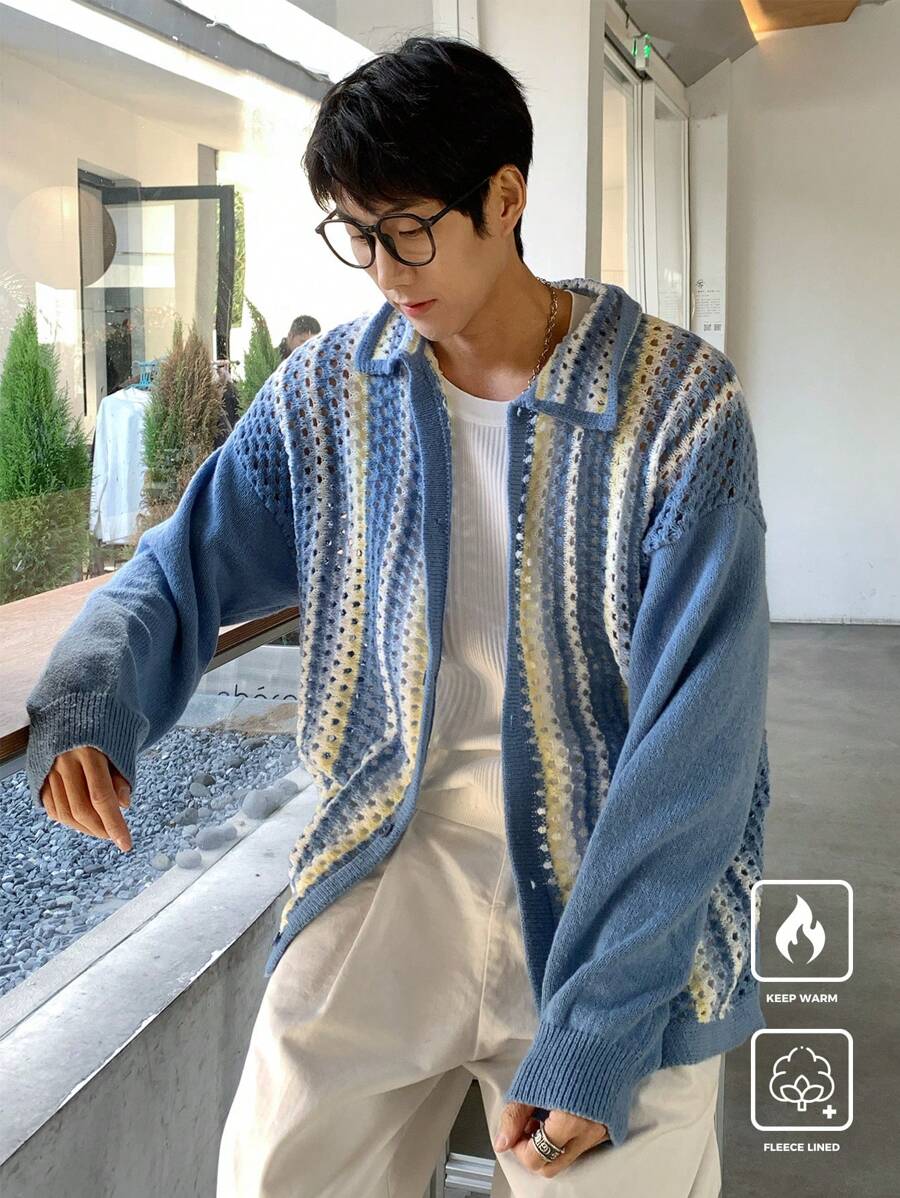 Claim Dot Herren Langarm Lässig Bluse mit Knopfleiste und Streifen, Alltagskleidung