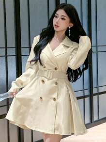 DAZY Women's Short Cocktail Party Dress, Suitable For Spring/Fall And Valentine's Day Prom Dress Long Sleeve Dress Elegant Women Dresses - Khaki - View 4