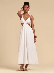 Travachic Vestido largo sin mangas con corte en tejido sólido para mujer, adecuado para vacaciones, primavera y verano, ropa de verano, Día de San Valentín, ropa de vacaciones para mujer, ropa de playa para mujer, festivales, ropa romántica y elegante, estilo bohemio