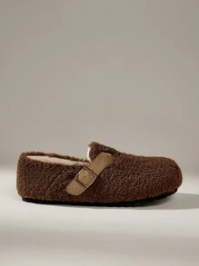Solecia Sepatu Loafer Datar Kasual Wanita dengan Desain Pengikat Berbulu - Coffee Brown - View 2