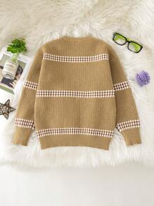 SHEIN Young Boy Striped Crew Neck Long Sleeve Casual Pullover Sweater, Autumn/Winter - Khaki - View 2