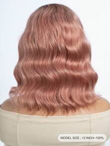 Loose Deep Bob Wig With Curtain Bangs Ombre Pink Human Hair Glueless Wavy Bob Lace Wig T Part Wear & Go 12 Inch Loose Body Bob Wigs - S4/PINK - View 2