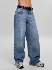 EURMUSE WOMEN WID ELEG LOW WAIST JEANS - Medium Wash - View 6