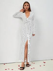 Chiquease Robe moulante à col plongeant avec décoration florale 3D, manches longues, élégante pour femmes, automne/hiver - Blanc - Voir 1