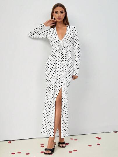 Chiquease 女士优雅 3D 花卉装饰深 V 领长袖紧身连衣裙，秋冬款