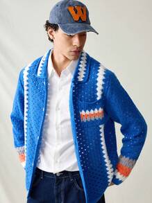 Manfinity RebelGame Męski dzianinowy modny luźny krótki rękaw kardigan