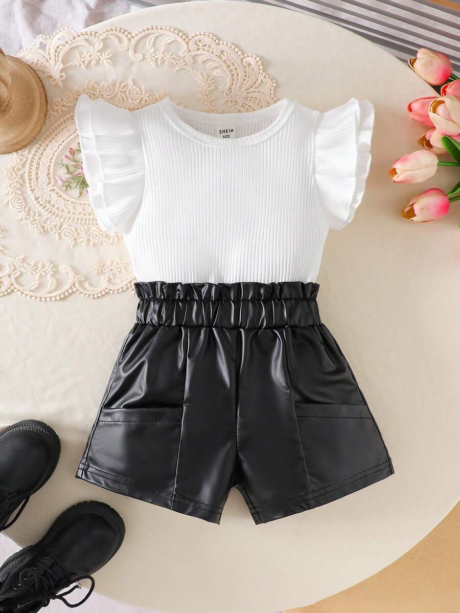 SHEIN Baby Girls 2pcs Set, Fashionable Simple Casual Style Solid Color, Spring/Summer Versatile Outfit - White - View 1