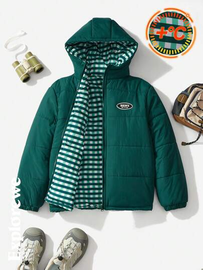 SHEIN 1 Pc Tween Girls Hoodie, City Casual Style, Versatile, Comfortable, Padded, Warm, Hood Design, Plaid Lining, Unisex Fit, Suitable For City Outdoor, Schooling, Gatherings, Daily Wear