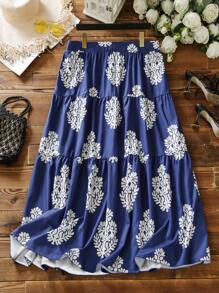 Lacomfia Falda acampanada de corte holgado y estampada con varias capas, de estilo casual para primavera/otoño, tallas grandes