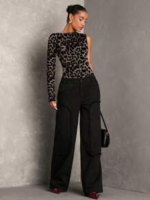 SHEIN BAE Einfarbiger, lässiger, sexy, rückenfreier Bodysuit mit langen Ärmeln, geeignet für Ausflüge, Verabredungen, Partys, minimalistischen Stil, Off-Shoulder