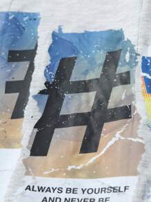 Manfinity EMRG Men's Simple Casual Everyday Crew Neck T-Shirt, Men's Asymmetric T-Shirt Style, Asymmetric Rainbow Letter Printing Process, INS Fashion Style, Suitable For Hip Hop Rappers, Young Street People