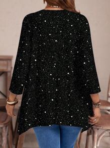 EMERY ROSE Plus Size Women Casual Asymmetrical Hem Round Neck Loose 3/4 Sleeve T-Shirt, Autumn/Winter