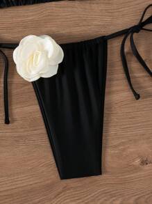 Swim Chiccia 女士性感三角吊带 3D 花卉黑色比基尼套装夏季 - 黑色 - 查看 4