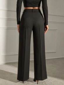 EURMUSE Women's Solid Belted Seam Suit Pants - Black - View 2