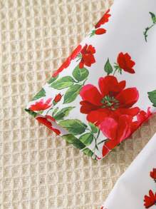 SHEIN 婴儿和女童时尚花卉印花连衣裙，别致的斋月时尚婴儿连衣裙，春夏