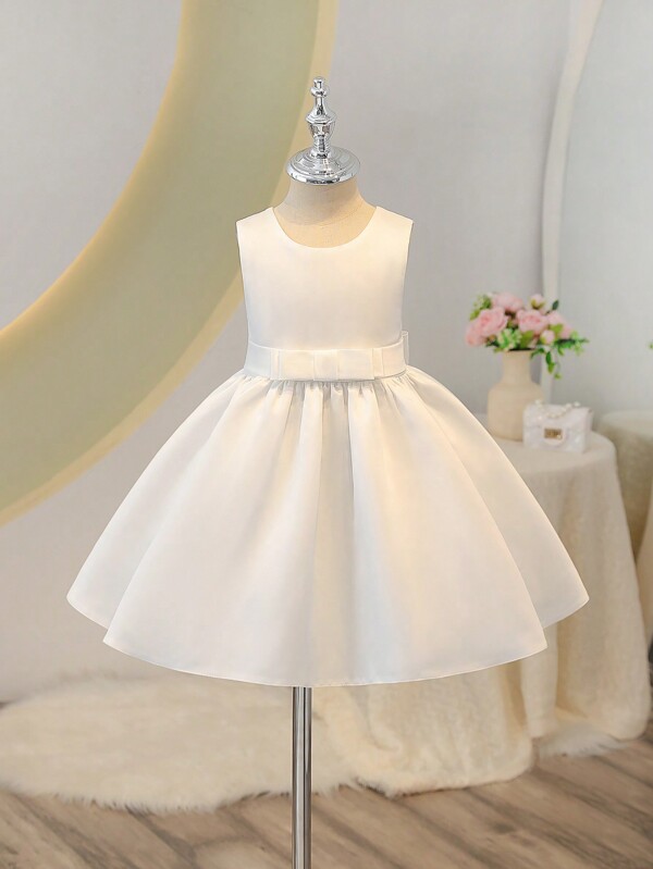 Kleine Mädchen Blumen Hochzeit Weiß Prinzessin Tüll Kleid Ärmelos Schleife Rücken für Hochzeitsfeier Geburtstag Klavieraufführung