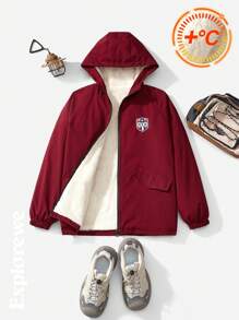 SHEIN 1pc Tween Boy Thermal Lined Hooded Jacket, Urban Casual Style, Comfortable And Warm, Suitable For City Outdoor Activities, Sports, School, Parties, Everyday Wear, Autumn/Winter