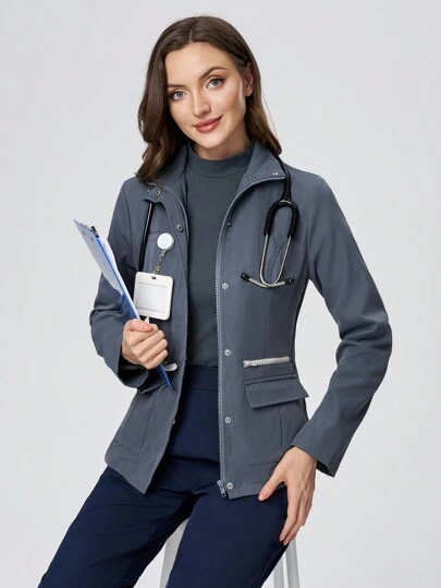 TaskEZ 多口袋领女式护士服制服夹克