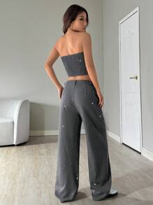 SHEIN EZwear 2 Stücke Damen einfaches Camisole Top mit Knopfleiste und Tasche und lange Hose Set