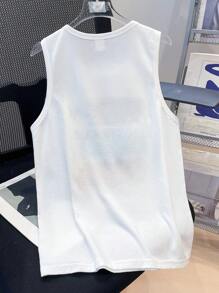 青少年男童休闲简约时尚百搭无袖背心，饰有椰子树、热带植物图案，展现度假风情，适合海滩休闲、运动休闲等多种风格，夏季穿着舒适。 - 白色 - 查看 2