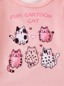 SHEIN 2pcs Baby/Baby Girl Casual Cute Funny Laser Cats Pattern Knit Plain Long Sleeve Top And Tights Set, Comfortable Home Outfit - Baby Pink - View 4