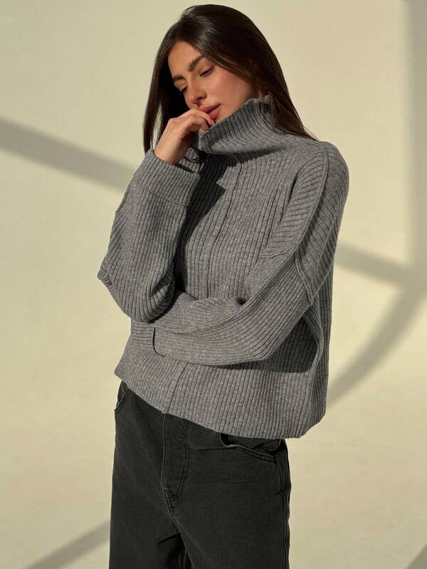 Aloruh Women's Casual Fashionable Turtleneck Oversize  Knit Long Sleeve Sweater  Knitted Women Sweater