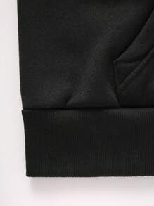 SHEIN EZwear Sudadera casual con capucha negra minimalista con estampado de letras para mujer