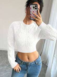 Chiquease French Fashionable Versatile Backless Tie-Front Long Sleeve Knitted Sweater Fall Winter - White - View 3