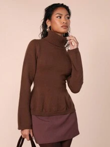 COSMINA Suéter de cuello alto ceñido a la cintura, moda minimalista informal para uso diario - Marrón - Ver 5