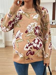 SHEIN Maternity Jacquard Knit Drop Shoulder Sweater, Winter - Multicolor - View 4