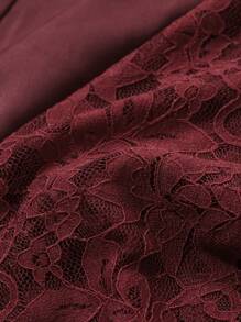 DAZY Lace Patchwork Satin Romantic Semi-Sheer Flare Sleeve Robe Pajama - Burgundy - View 8