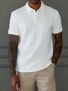 Manfinity CasualCool Men's Heart Embossed Short Sleeve Casual Polo Shirt, Suitable For Outdoor And Casual Occasions, For Golf