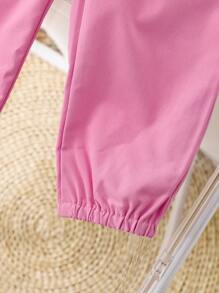 SHEIN Playful Pals 2件套女婴0-3岁休闲街头风运动荷叶边圆领短袖露脐上衣+工装裤两件套 - 彩色 - 查看 8