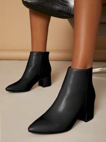 SHUZIA Botas de tacón bloque con cremallera y puntera puntiaguda de piel sintética para mujer - Nuevo regalo de Año Nuevo, Día de San Valentín, Verano