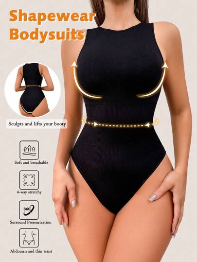 1pc Women Seamless Waist Slimming Shapewear Bodysuit With Thong