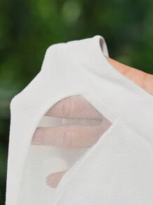 Slaydiva 大码女式优雅蕾丝拼布透视网眼阔腿连体裤，白色，性感，适合派对、约会、情人节、春夏 - 白色 - 查看 7