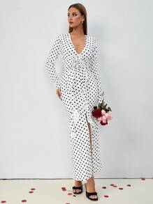 Chiquease Robe moulante à col plongeant avec décoration florale 3D, manches longues, élégante pour femmes, automne/hiver - Blanc - Voir 3