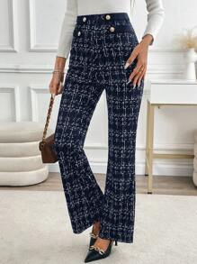 SHEIN Clasi Women's Elegant Button-Up Casual Long Pants, Minimalist Fashion Daily Wear