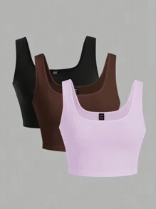SHEIN SXY 3pcs/Set Women's Summer Solid Color Slim-Fitting Short Tank Tops Are Simple And Versatile For Many Occasions