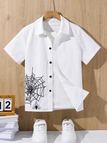 Tween Boy Spider Graphic White Short Sleeve Shirt - White - View 1