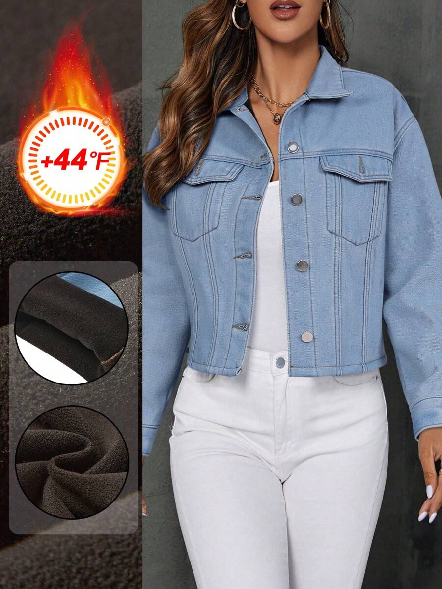 Casual Denim Jacket, Minimalist Style For Daily Wear - Light Wash - View 1