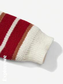 SHEIN Tween Girl 条纹字母印花圆领长袖宽松针织毛衣，秋冬 - 彩色 - 查看 5