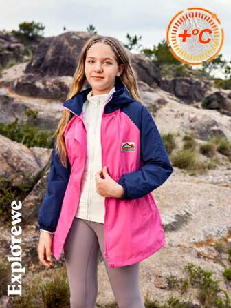 SHEIN Girls Outdoor Casual Style Fall Clothes Wind-Resistant Outdoor Fleece Hooded Jacket, Suitable For Outdoor, Leisure, City Street Photography And Daily Wear