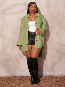 SHEIN SXY Plus Size Women's Solid Color Long Sleeve Single-Breasted Fluffy Casual Jacket, Autumn/Winter