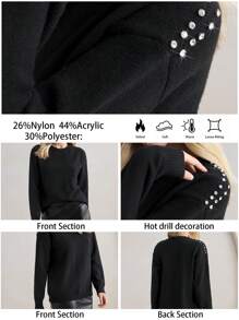 BizChic Black Turtleneck Long Sleeve Sweater, Elegant Knit Top, Classy Office/Commute Wear, New Year, Date Night, Spring/Summer For Women - Black - View 3